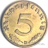5 рейхспфеннингов 1938 г. (D)