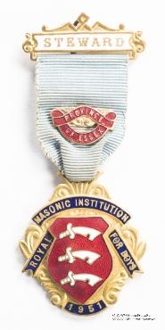 Знак RMIB 1951. STEWARD ROYAL MASONIC INSTITUTION FOR BOYS.  – Королевский Масонский институт для мальчиков.