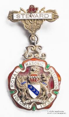 Знак RMIG 1934. STEWARD ROYAL MASONIC INSTITUTION FOR GIRLS – Королевский Масонский институт для девочек.